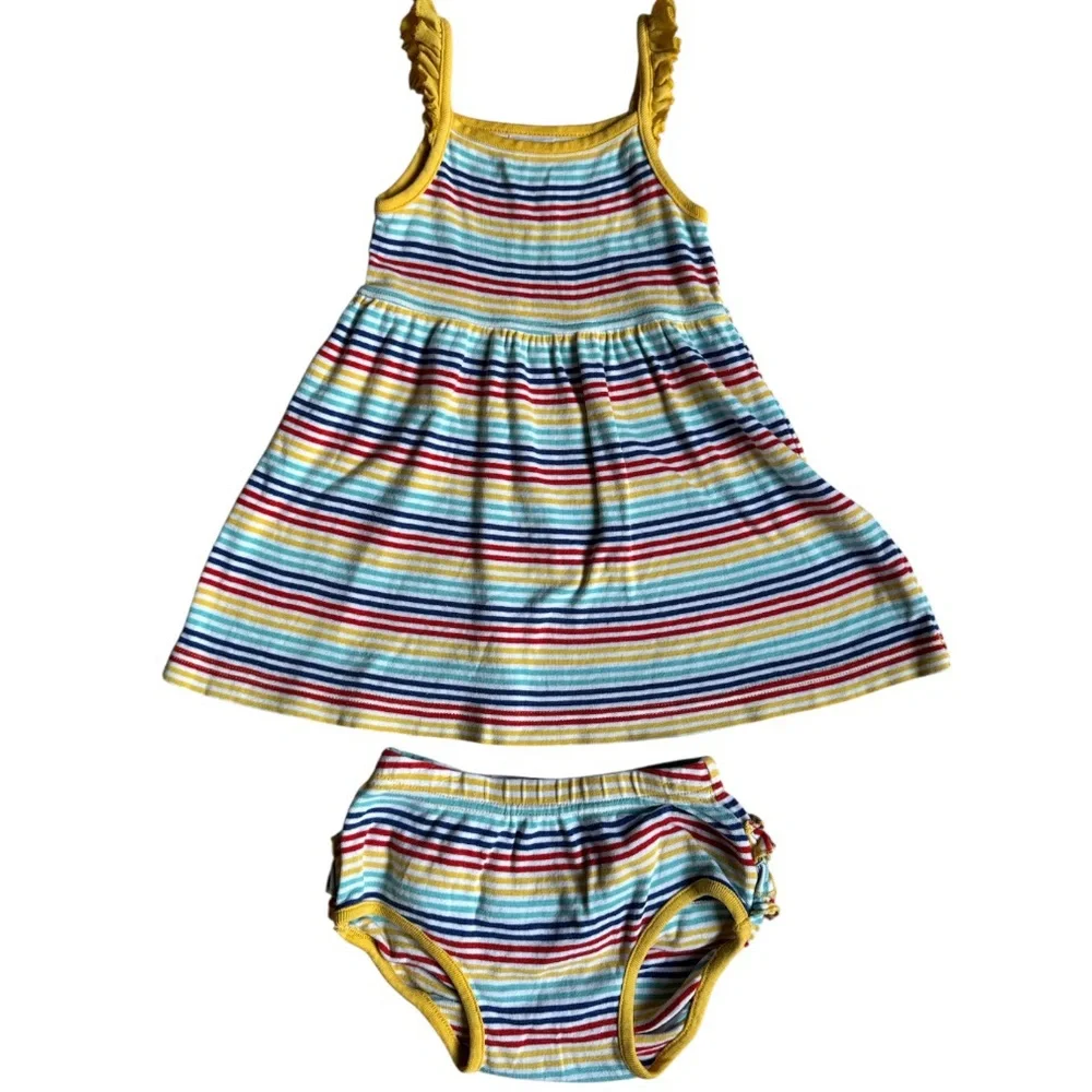 Hanna Andersson Multicolor Striped Dress and Diaper Cover Set Girls size 2